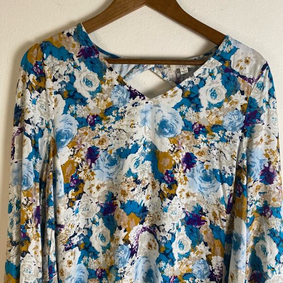 Umgee Sz S Floral Mini Dress Blue Purple Gold Boho Cottagecore Peasant Bohemian - Picture 2 of 11